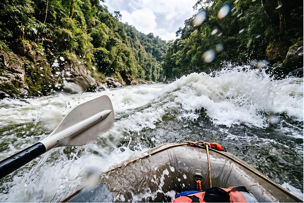 Intense POV of whitewater rafting on the Pacuare River.
