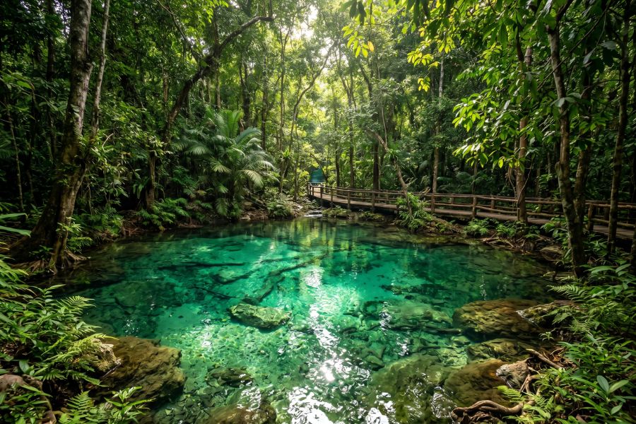 The glowing turquoise waters of the Emerald Pool in Krabi, a highlight of the top 15 tours in Thailand.