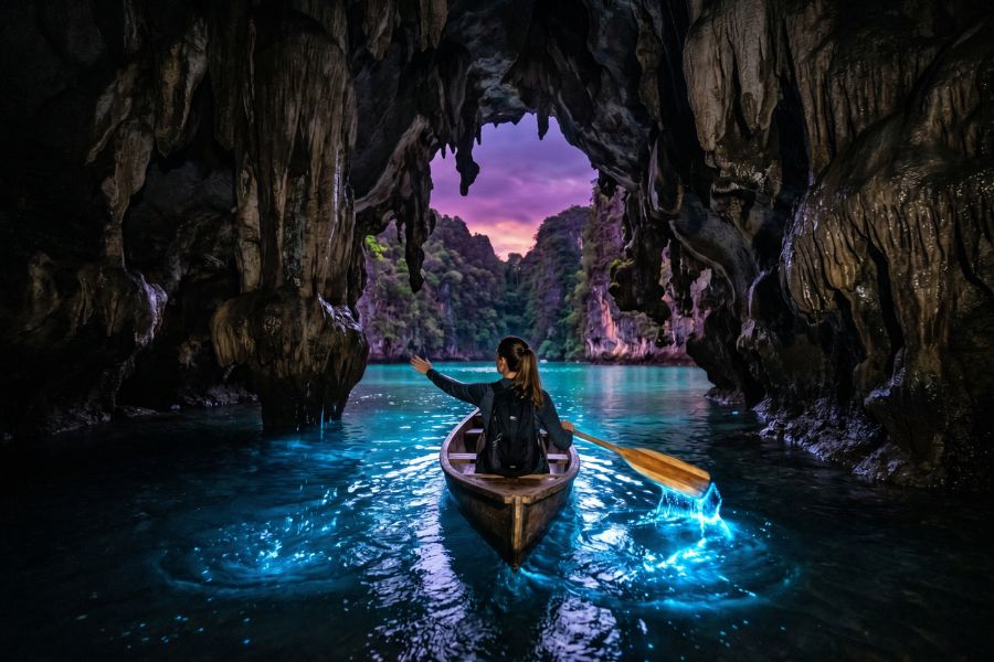 Nighttime kayaking in Phuket, a must-do for the top 15 best tours in Thailand.
